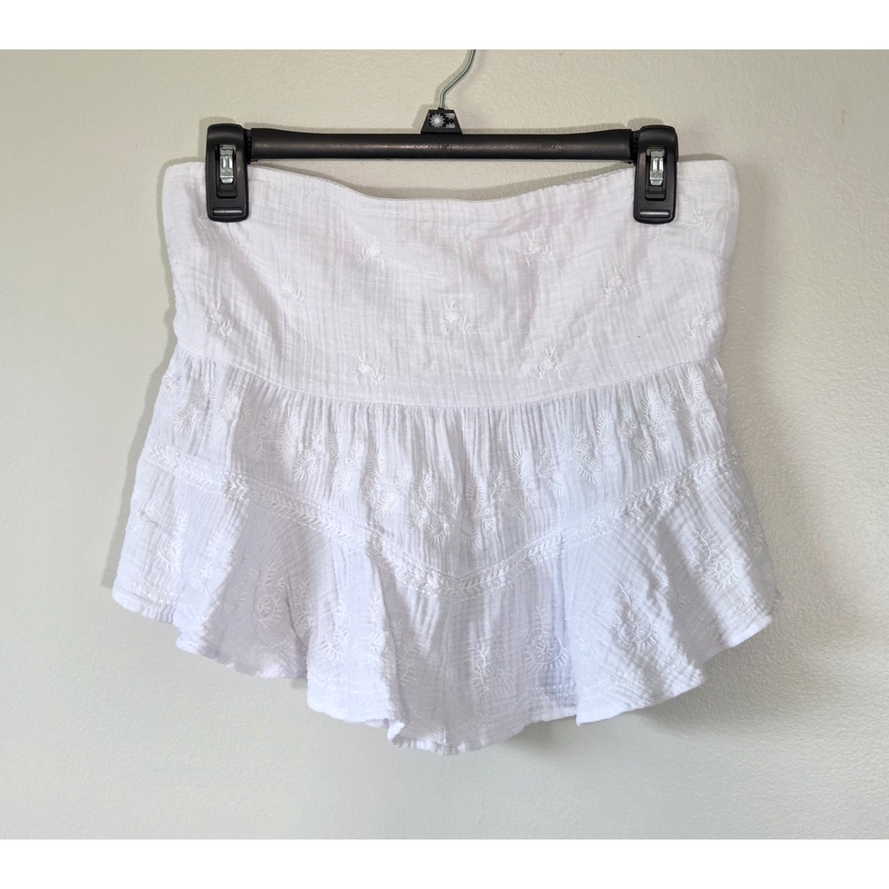 American Eagle Embroidered Smocked Ruffle Tube Top Size XS Festival Boho